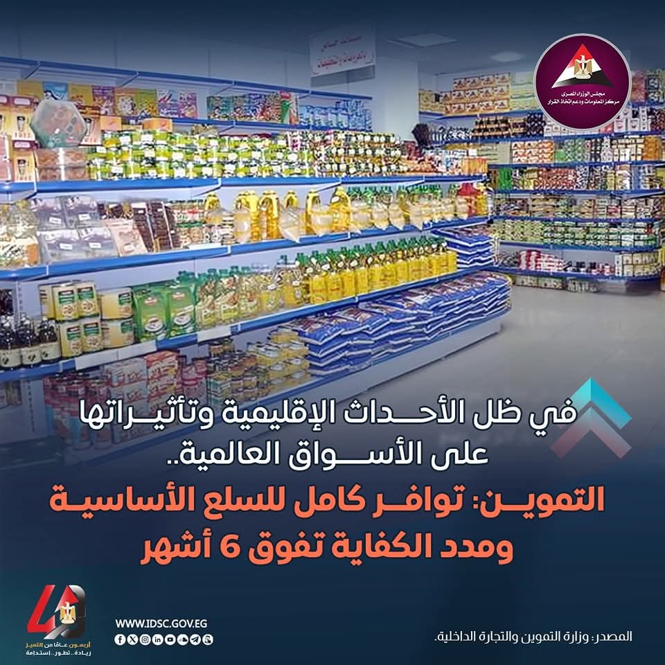 التموين تطمئن المواطنين: السلع الأساسية مستقرة تماما ومدد الكفاية تفوق 6 أشهر 