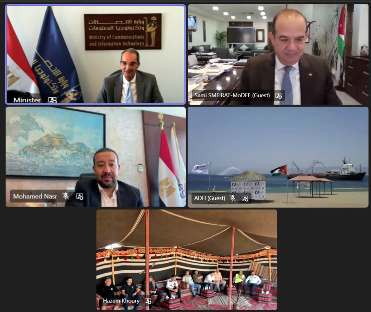 وزير الاتصالات ونظيره الأردني يشهدان عملية إنزال الكابل البحري عالي السعة